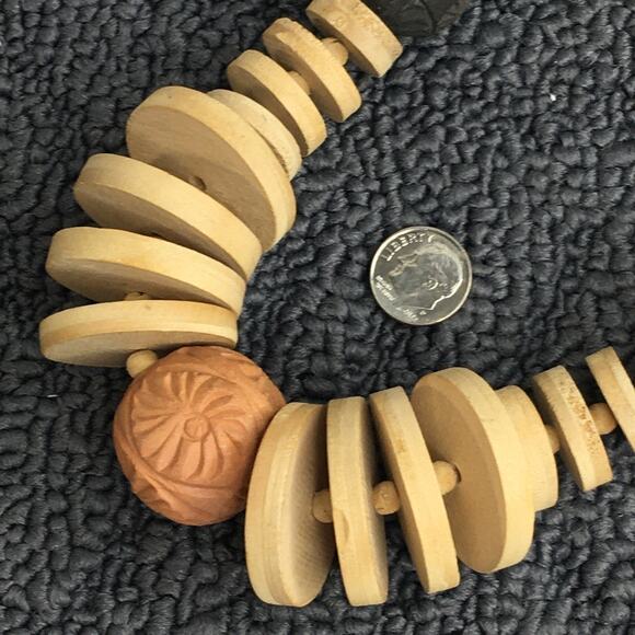 Chunky Red (Terra Cotta) & Black Clay & Wooden Disc Bead Statement Necklace - Picture 12 of 13